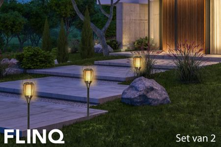 2 solar led-fakkels met vlammeneffect