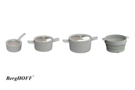 Set van 2 kookpotten en steelpan met antiaanbaklaag + stoommand - BergHOFF