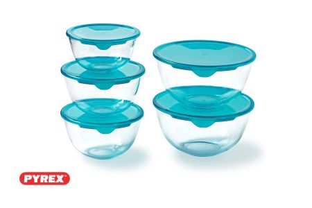 Set van 5 mengkommen met deksel - Pyrex